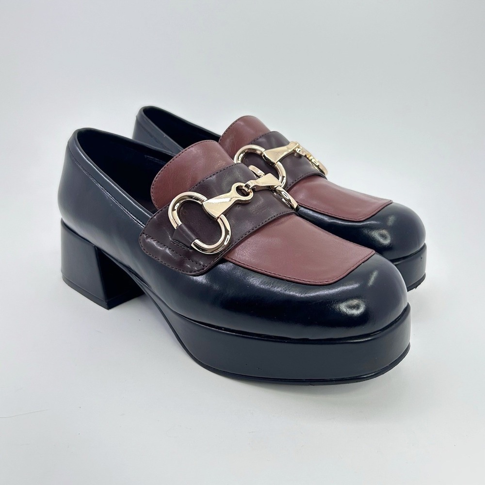 Jeffrey Campbell Student Platform Loafers Two Tone Leather Horsebit Chunky Heel